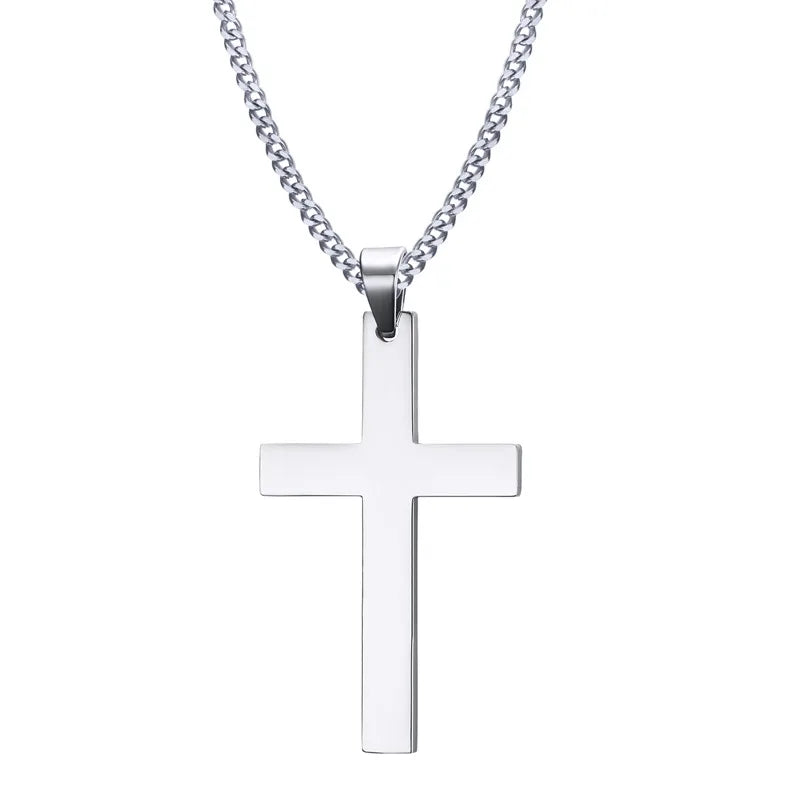24" Men's Stainless Steel Cuban Chain Necklace Simple Cross Gold-Color/Black/Silver Color Pendant  (GoldenCity)