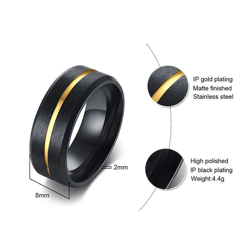 Mens Basic 8MM Wedding Bands Rings Matte Finished Stainless Steel with Thin Line anel masculino Gifts for Him  (GoldenCity)