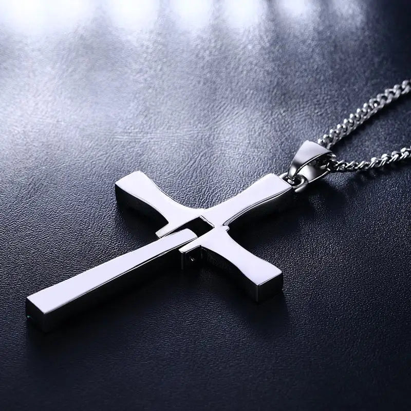 Stainless Steel Cross Necklace Pendant The Fast and the Furious 8 Top Quality for Good Taste Male Gift  (GoldenCity)
