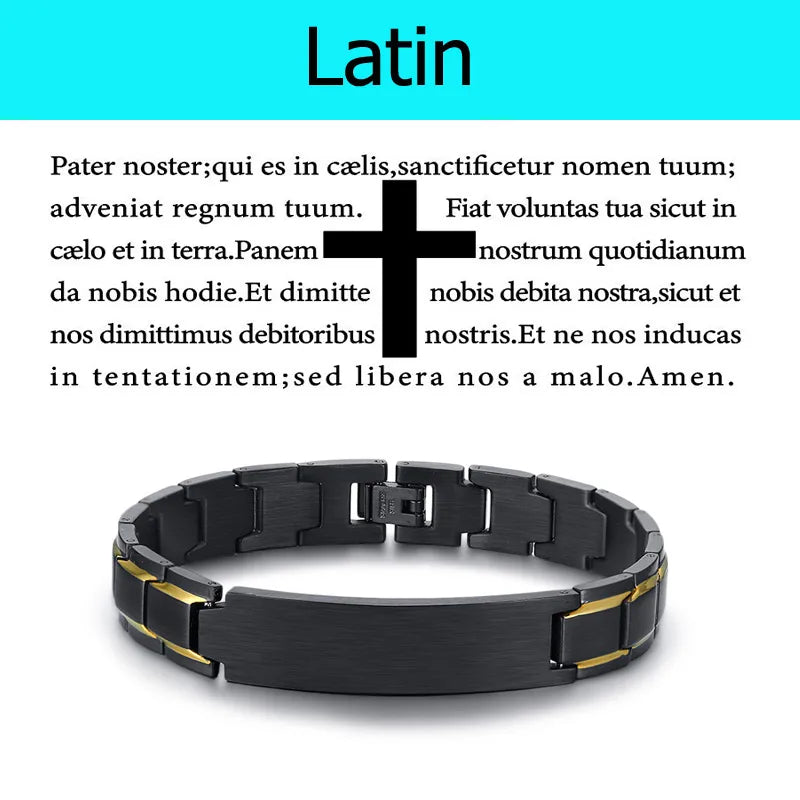 Stainless Steel Metal Bracelet Men Russian Spanish Korean Language Christian Lord's Prayer  (GoldenCity)