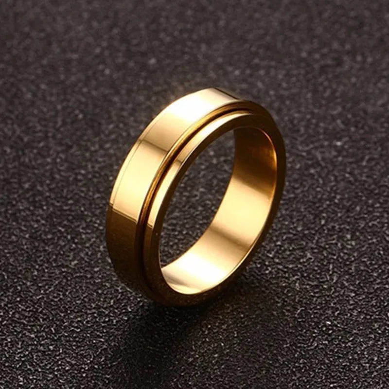 6/8mm Spinner Ring for Men Stress Release Accessory Classic Stainless Steel Wedding Band Casual Viking Rune Sport Jewelry  (GoldenCity)