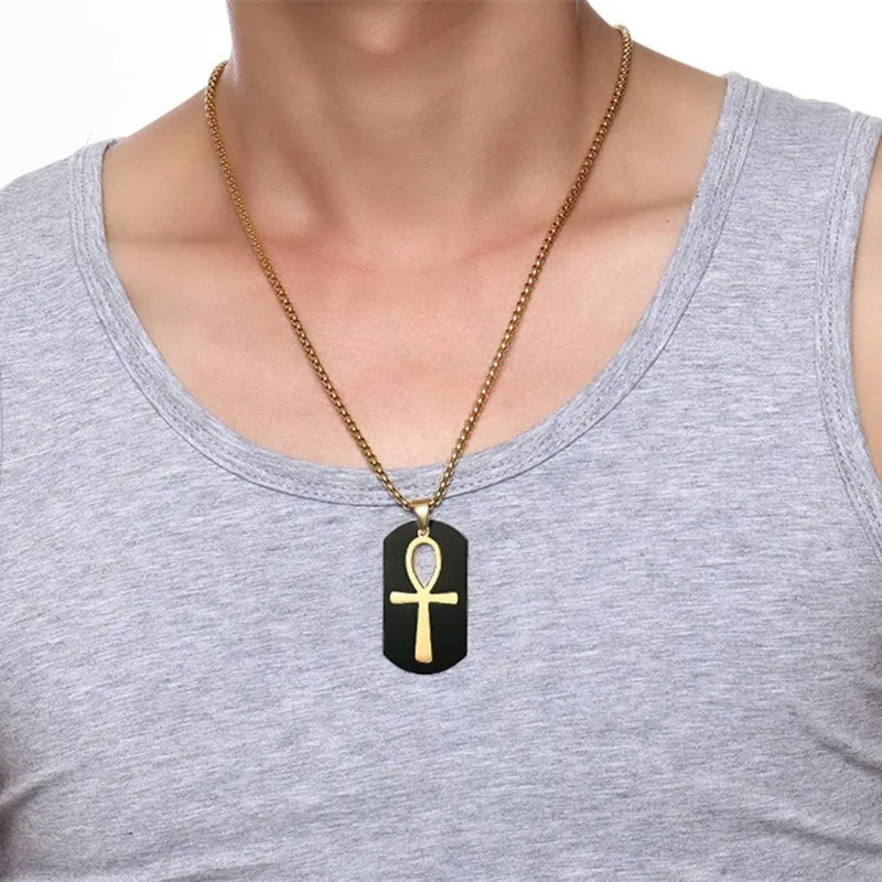 Removable Ankh Cross Necklace for Men Gold Color Stainless Steel Cut Out Crux Ansata Key To Life Egypt Pendant Box Chain  (GoldenCity)