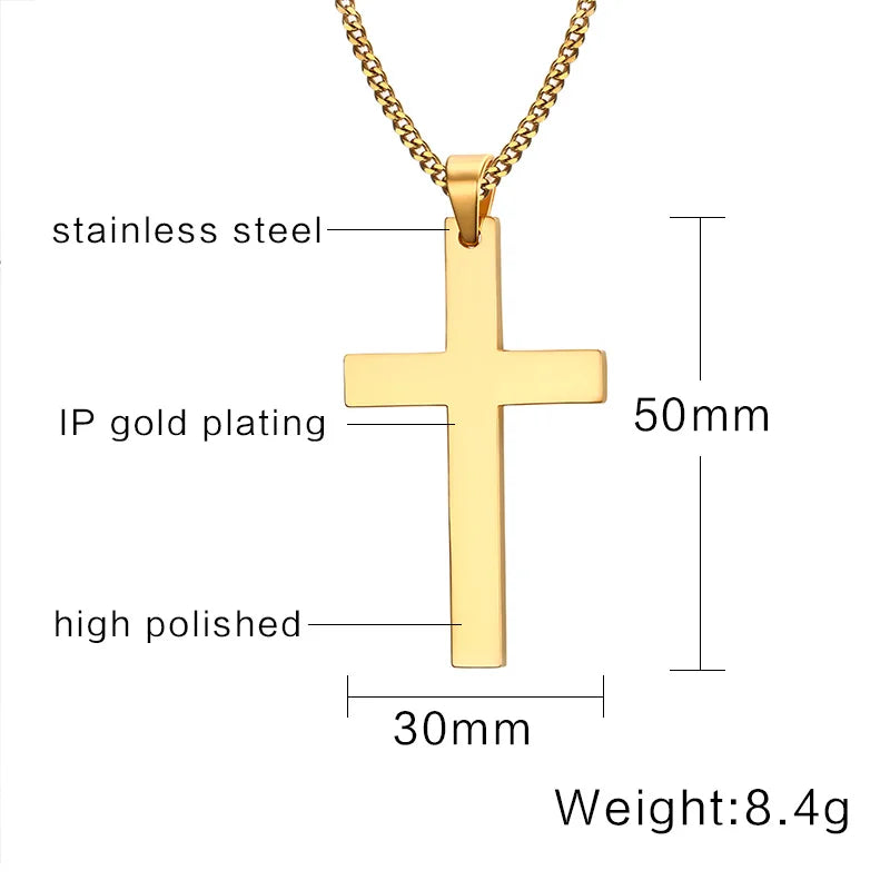 24" Men's Stainless Steel Cuban Chain Necklace Simple Cross Gold-Color/Black/Silver Color Pendant  (GoldenCity)
