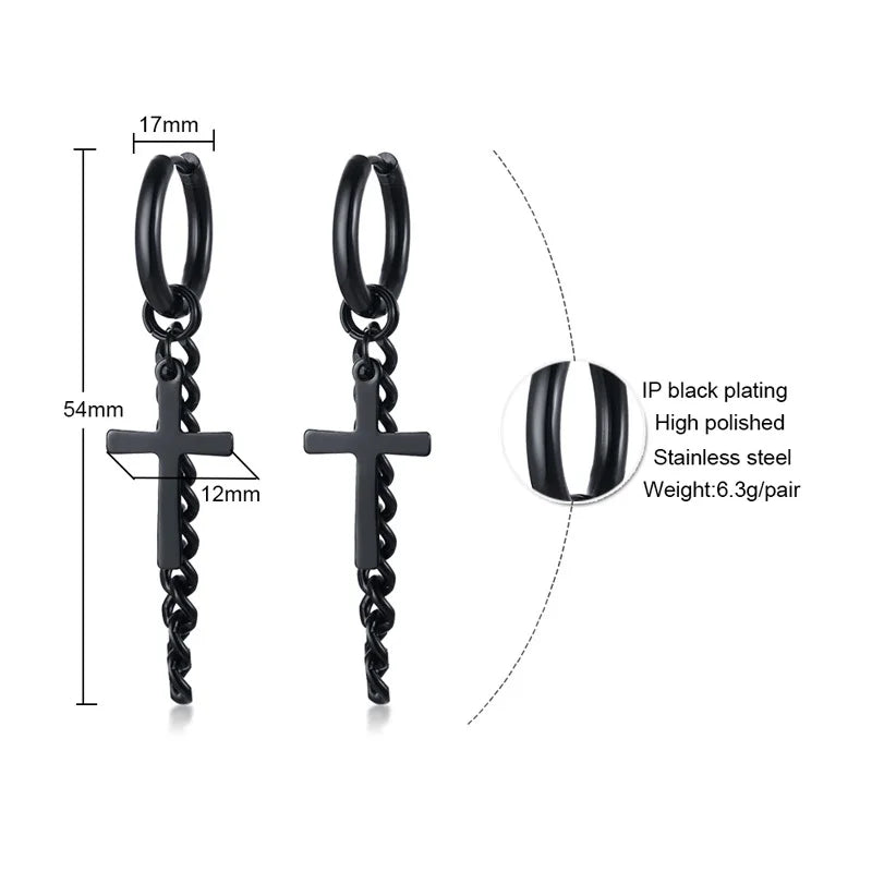 Simple Cross Dangle Earrings for Men Women Minimalist Stainless Steel Drop Small Hoop Metal Ear Jewelry Anti Allergy  (GoldenCity)