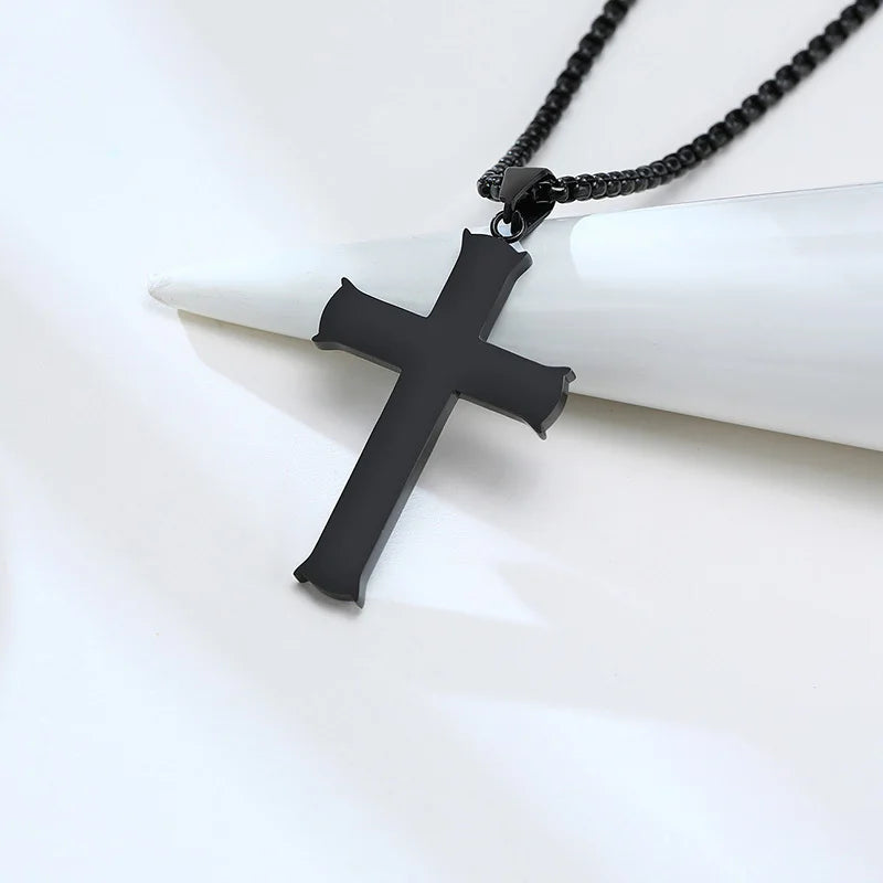 Simple Plain Cross Prayer Pendant Necklaces for Men, Anti Allergy Stainless Steel Religious Faith Collar Jewelry  (GoldenCity)