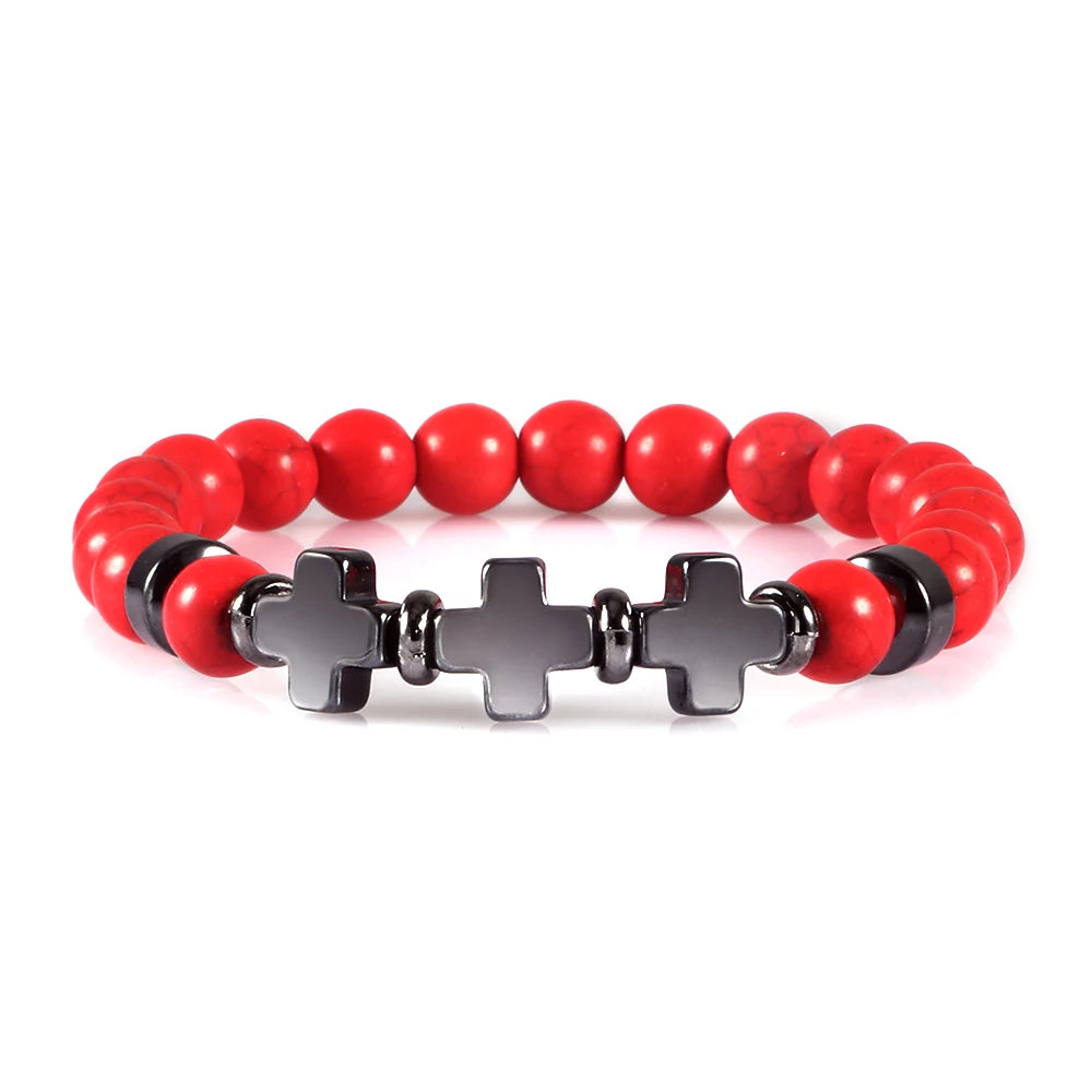 Prayer Men Women Bracelet Hematite Cross Rosary Natural Stone Beads Jesus Onyx Meditation Bracelets Bangles Jewelry Gift Pulsera  (GoldenCity)