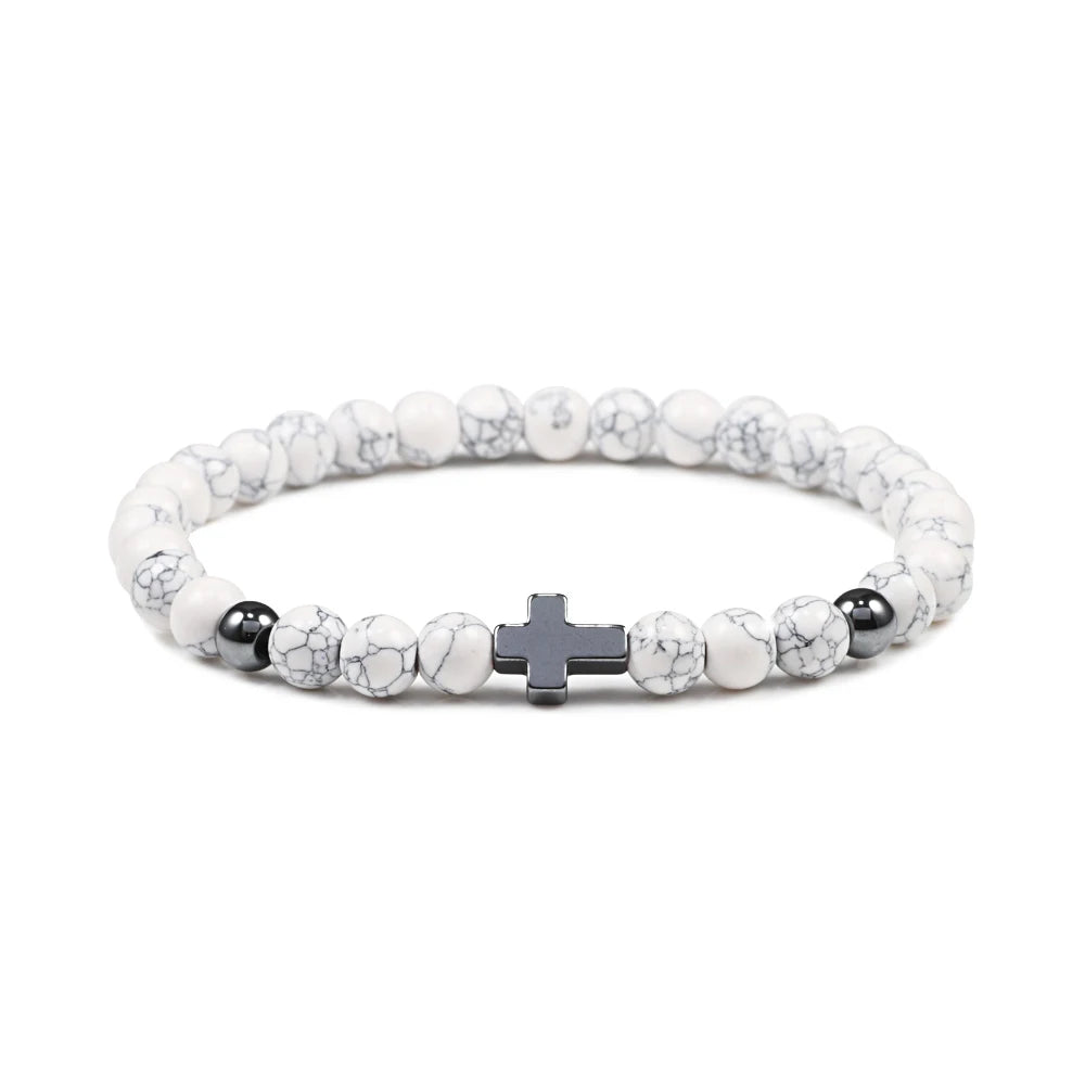 Prayer Men Women Bracelet Hematite Cross Rosary Natural Stone Beads Jesus Onyx Meditation Bracelets Bangles Jewelry Gift Pulsera  (GoldenCity)