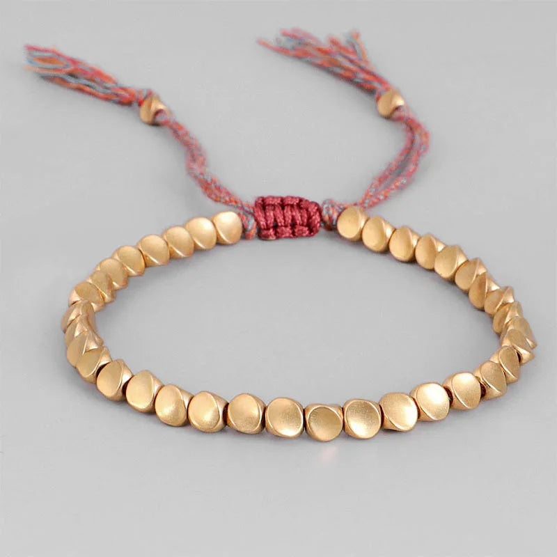 Handmade Tibetan Buddhist Bracelets On Hand Braided Copper Beads Lucky Rope Bracelet & Bangles For Women Men (GoldenCity)
