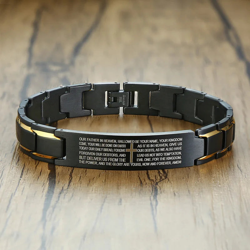 Stainless Steel Metal Bracelet Men Russian Spanish Korean Language Christian Lord's Prayer  (GoldenCity)