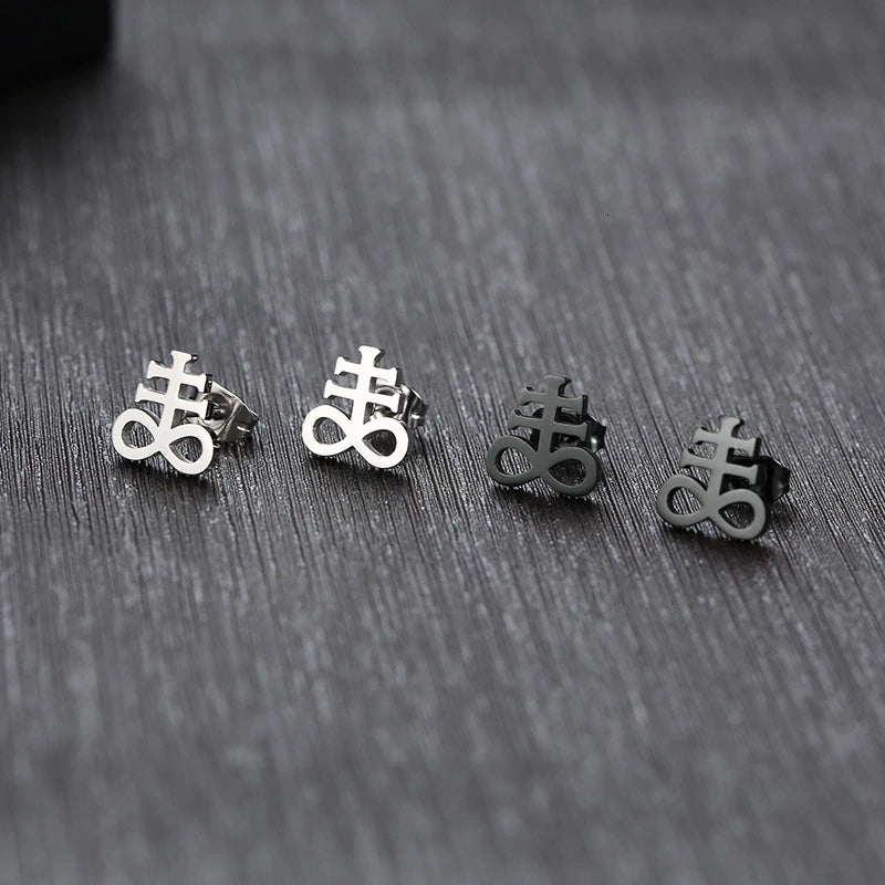 Men Lucifer and Satan Stud Earrings for Women Black and Color Stainless Steel Unisex Jewelry brincos masculinos  (GoldenCity)