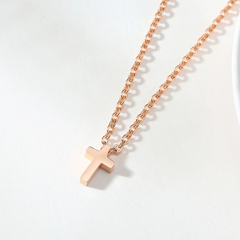 Men's Small Cross Pendant Simple Classic Stainless Steel Jesus Christ Necklaces Religious Women Unisex Jewelry 20" Chain  (GoldenCity)
