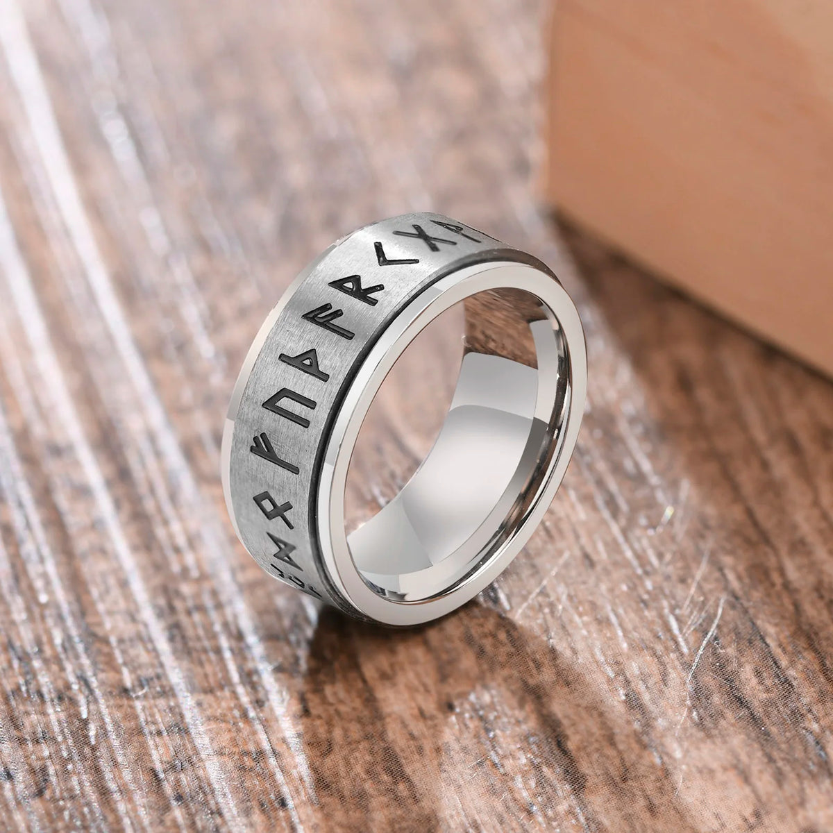 6/8mm Spinner Ring for Men Stress Release Accessory Classic Stainless Steel Wedding Band Casual Viking Rune Sport Jewelry  (GoldenCity)