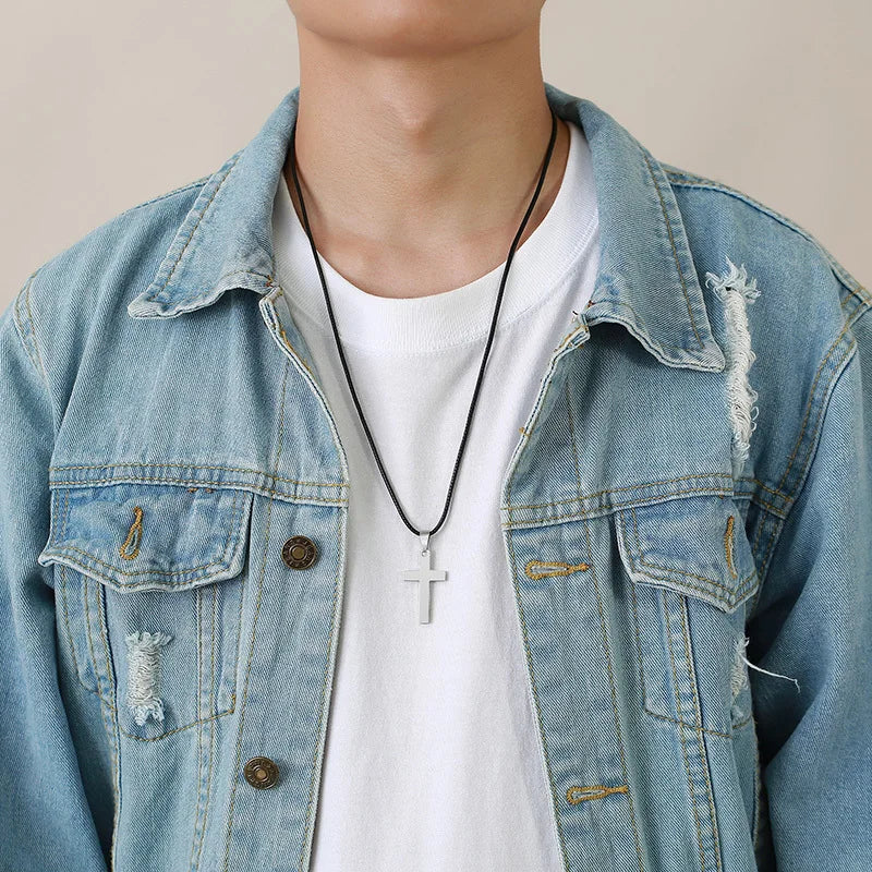 Simple Plain Cross Prayer Pendant Necklaces for Men, Anti Allergy Stainless Steel Religious Faith Collar Jewelry  (GoldenCity)