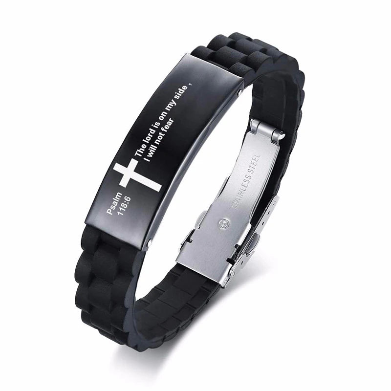 Religious Cross Jesus Scripture Quote Christian Bible Verse Inspiring Faith Silicone Bracelets for Men Personalize Gift  (GoldenCity)