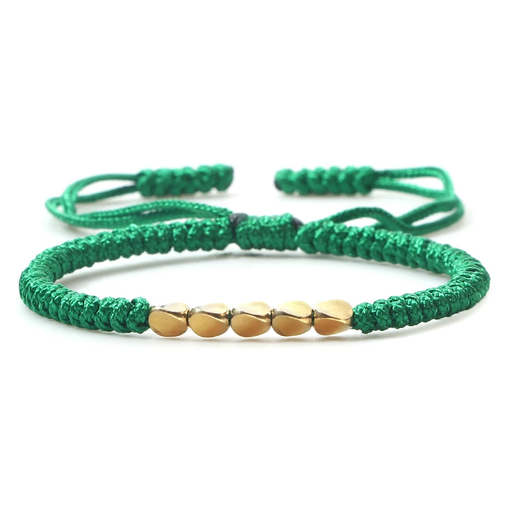 Handmade Tibetan Copper Bead Thread Braided Bracelet Red Lucky Rope Prayer Wristband Bracelets for Men Women Ethnic Jewelry Gift  (GoldenCity)