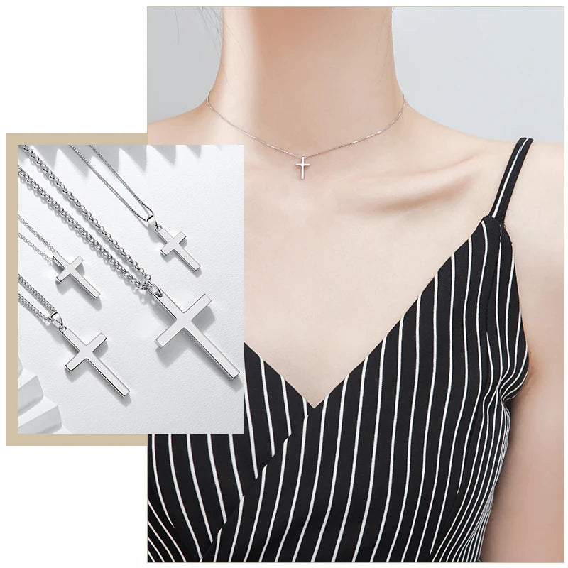 Simple Stainless Steel Cross Pendant Necklaces for Women, Prayer Religious Choker Collar Christian Gift Jewelry  (GoldenCity)