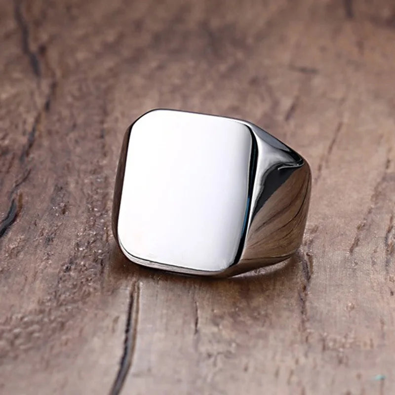 Gothic Punk Rings for Men Signet Rings Round Square Top Stamp Finger Band Chunky Boys Teens Rock Jewelry Fraternal Rings  (GoldenCity)
