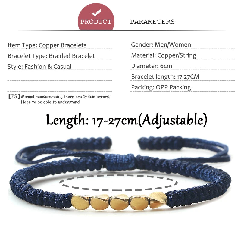 Handmade Tibetan Copper Bead Thread Braided Bracelet Red Lucky Rope Prayer Wristband Bracelets for Men Women Ethnic Jewelry Gift  (GoldenCity)