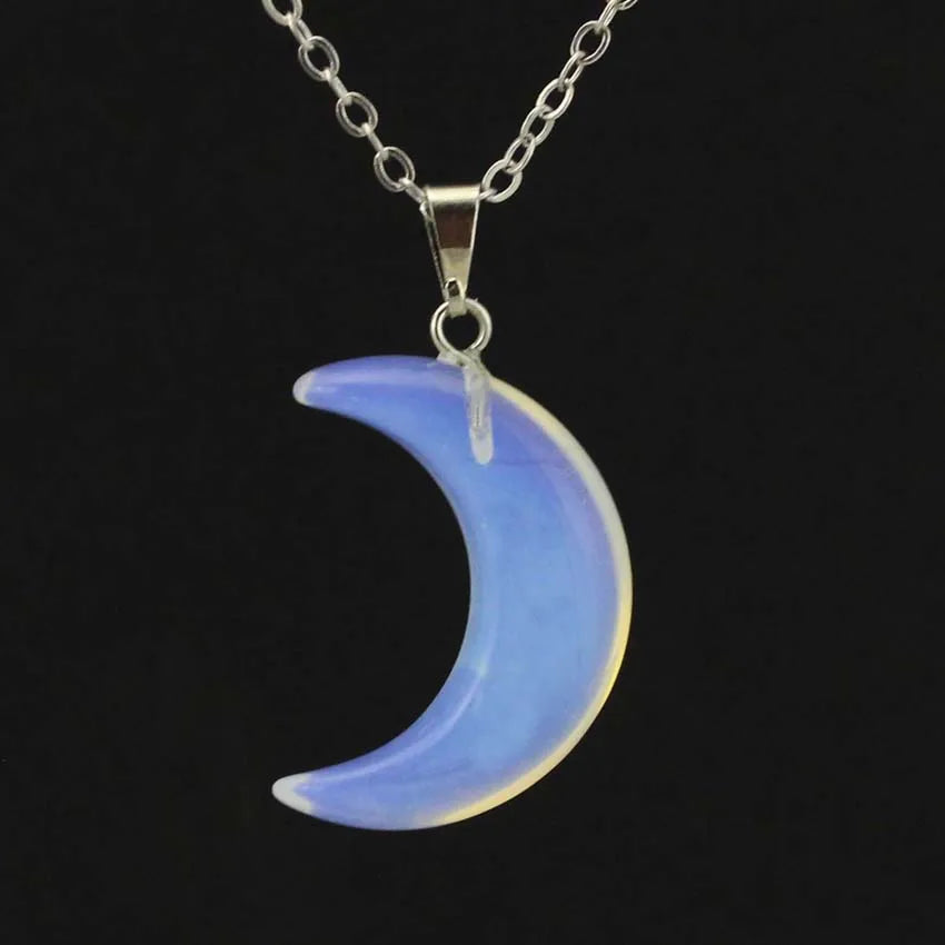 Natural Crystal Stone Crescent Moon Pendant Healing Crystals Quartz Reiki Labradorite Earrings Pendant Necklace For Women Girls  (GoldenCity)