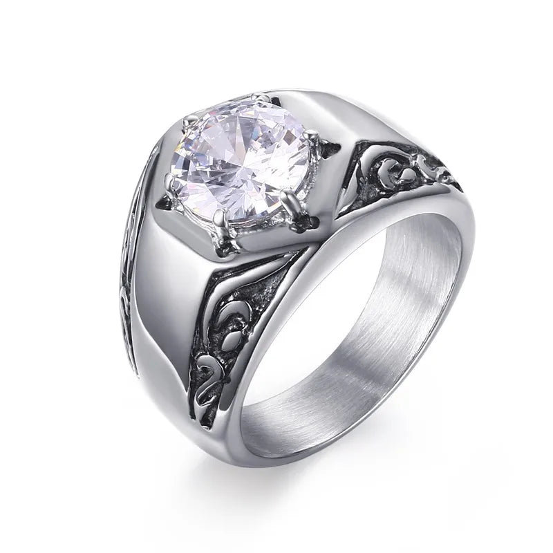 Gothic Punk Rings for Men Signet Rings Round Square Top Stamp Finger Band Chunky Boys Teens Rock Jewelry Fraternal Rings  (GoldenCity)