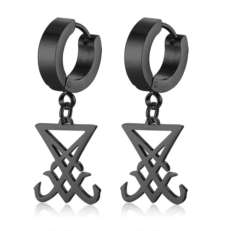 Sigil of Lucifer Dangle Earrings for Men Stainless Steel Unisex Brincos Religious Jewelry  (GoldenCity)