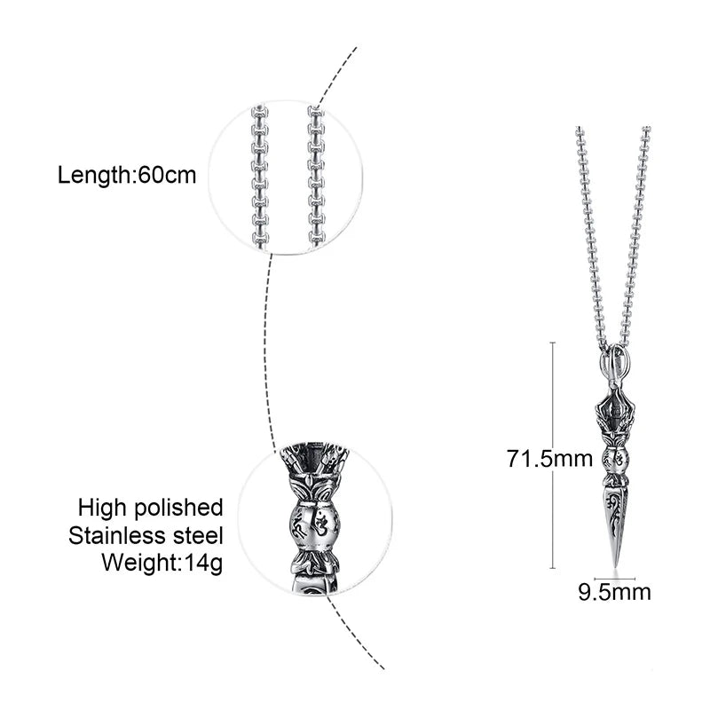 Punk Stainless Steel Tibetan Buddhist Protection Necklaces for Men, Patron Saint Amulet Pendant Prayer Jewelry  (GoldenCity)