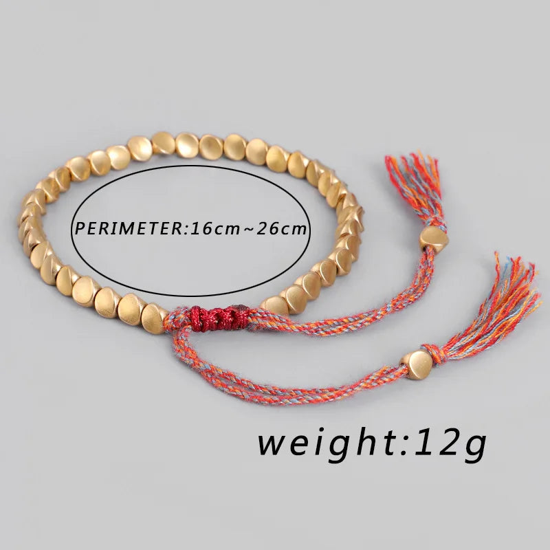 Handmade Tibetan Buddhist Bracelets On Hand Braided Copper Beads Lucky Rope Bracelet & Bangles For Women Men (GoldenCity)