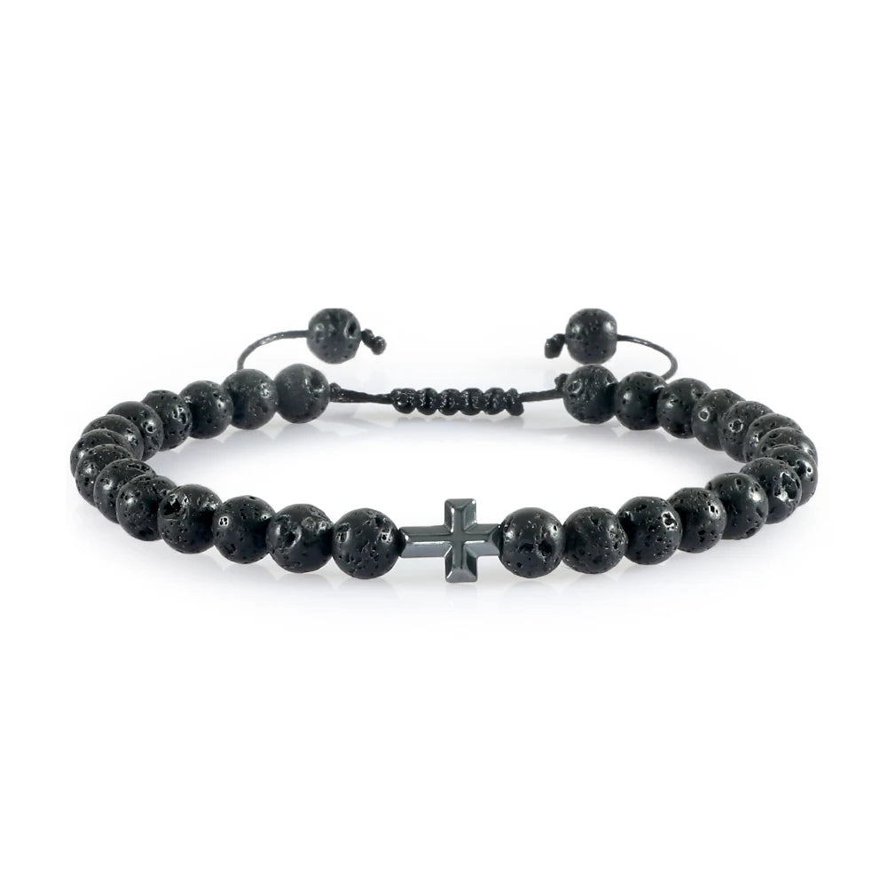 Charm 6mm Natural Stone Beads Braided Bracelet Prayer Men Women Christian Jesus Bless Cross Bracelets Bangles Friendship Jewelry  (GoldenCity)