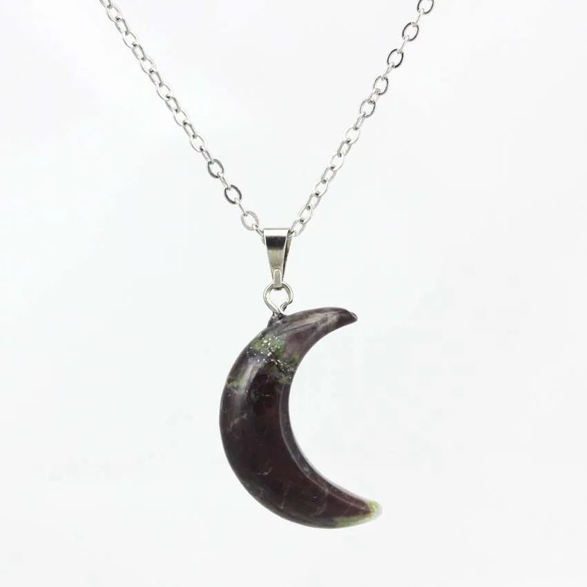 Natural Crystal Stone Crescent Moon Pendant Healing Crystals Quartz Reiki Labradorite Earrings Pendant Necklace For Women Girls  (GoldenCity)