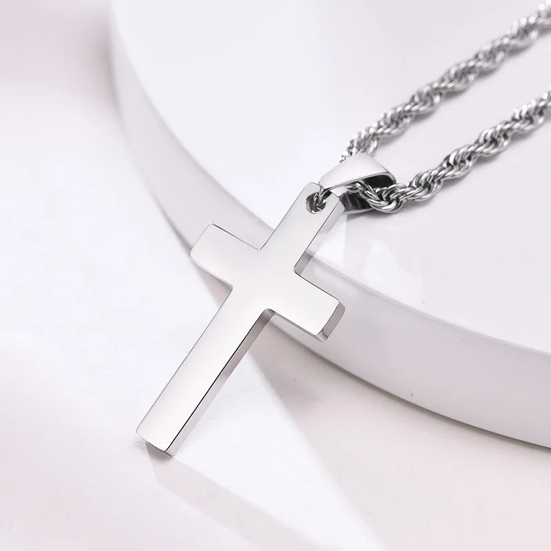 Simple Plain Cross Prayer Pendant Necklaces for Men, Anti Allergy Stainless Steel Religious Faith Collar Jewelry  (GoldenCity)