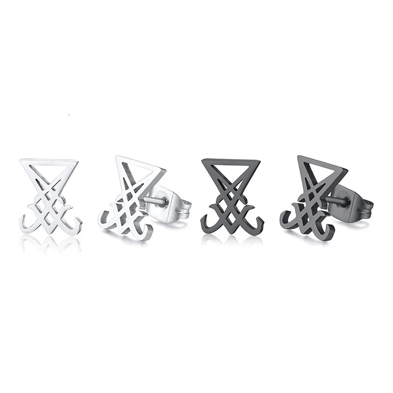 Men Lucifer and Satan Stud Earrings for Women Black and Color Stainless Steel Unisex Jewelry brincos masculinos  (GoldenCity)