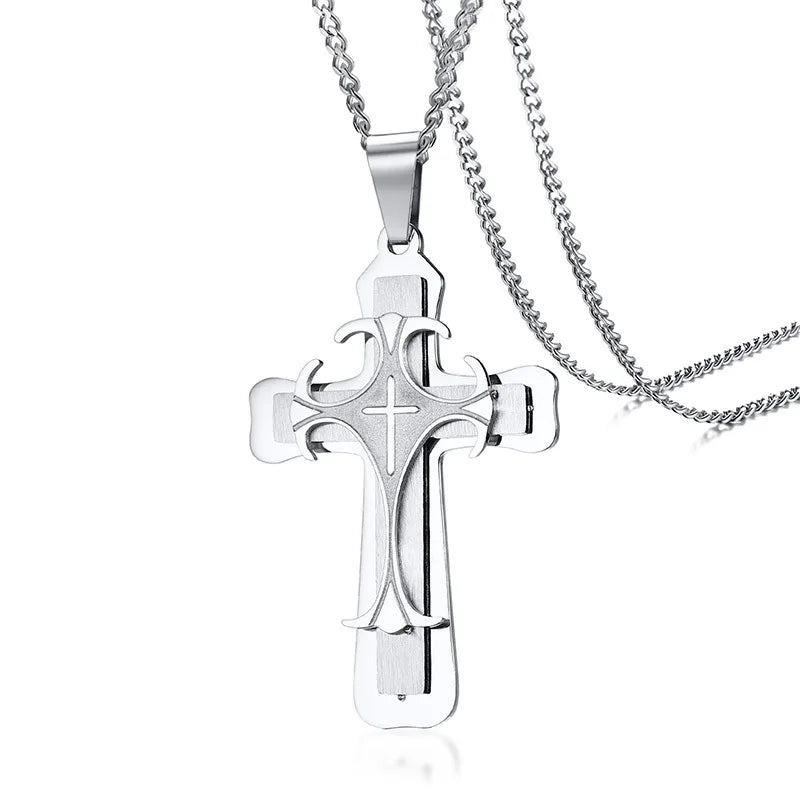 Classic Cross Necklace Men,Minimalist Stainless Steel Christianity Faith Pendant Jewelry,Prayer Gift for Him  (GoldenCity)