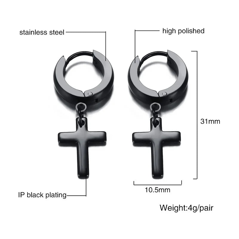 Simple Cross Dangle Earrings for Men Women Minimalist Stainless Steel Drop Small Hoop Metal Ear Jewelry Anti Allergy  (GoldenCity)