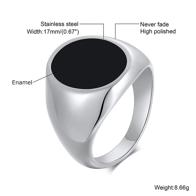 Gothic Punk Rings for Men Signet Rings Round Square Top Stamp Finger Band Chunky Boys Teens Rock Jewelry Fraternal Rings  (GoldenCity)