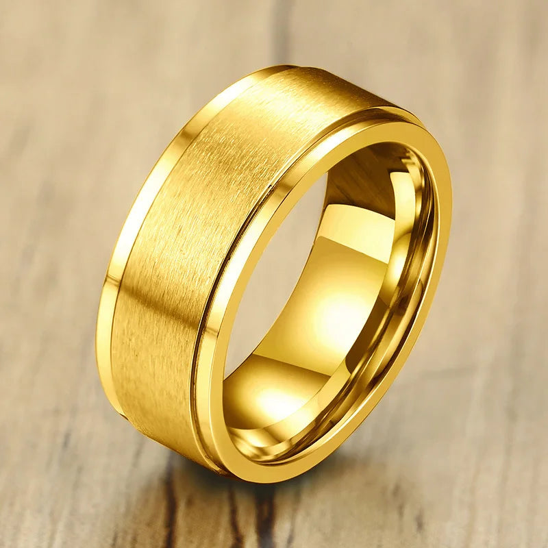 6/8mm Spinner Ring for Men Stress Release Accessory Classic Stainless Steel Wedding Band Casual Viking Rune Sport Jewelry  (GoldenCity)