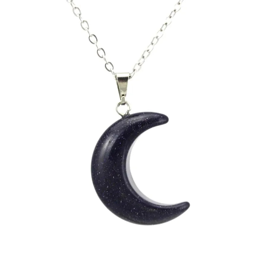 Natural Crystal Stone Crescent Moon Pendant Healing Crystals Quartz Reiki Labradorite Earrings Pendant Necklace For Women Girls  (GoldenCity)
