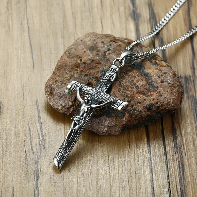 Cross Necklace for Men Women,Catholicism Jesus Pendant,Gold Color Stainless Steel Unisex Collar,Church Prayer Faith Jewelry  (GoldenCity)