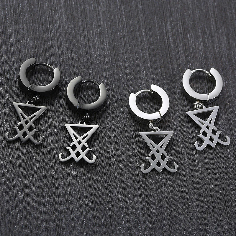 Sigil of Lucifer Dangle Earrings for Men Stainless Steel Unisex Brincos Religious Jewelry  (GoldenCity)