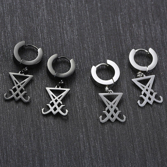 Sigil of Lucifer Dangle Earrings for Men Stainless Steel Unisex Brincos Religious Jewelry  (GoldenCity)