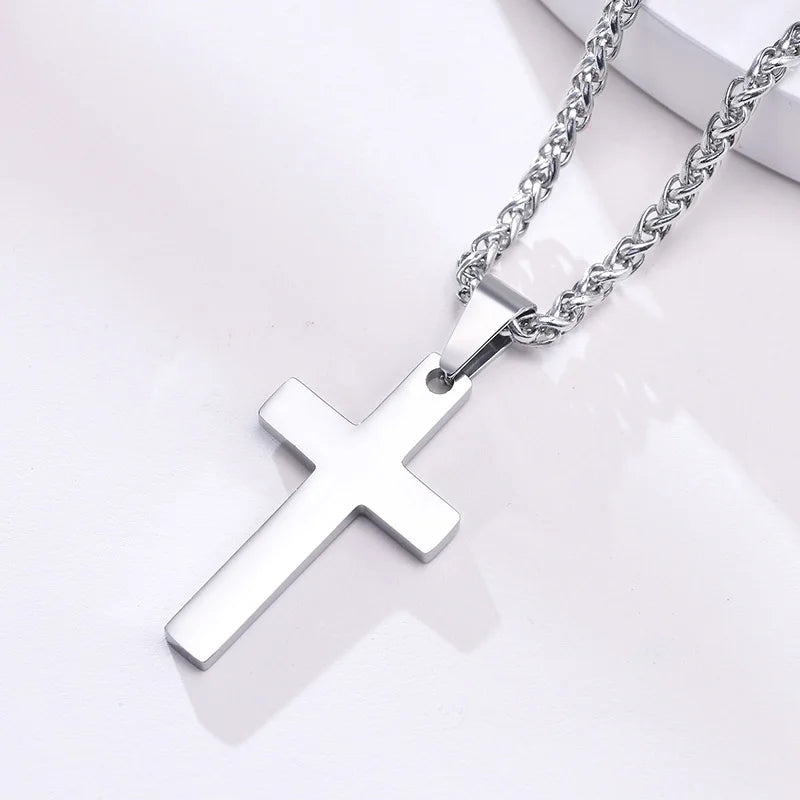 Simple Plain Cross Prayer Pendant Necklaces for Men, Anti Allergy Stainless Steel Religious Faith Collar Jewelry  (GoldenCity)