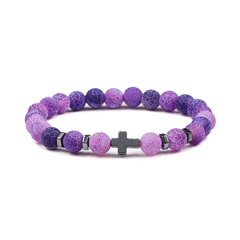 Prayer Men Women Bracelet Hematite Cross Rosary Natural Stone Beads Jesus Onyx Meditation Bracelets Bangles Jewelry Gift Pulsera  (GoldenCity)