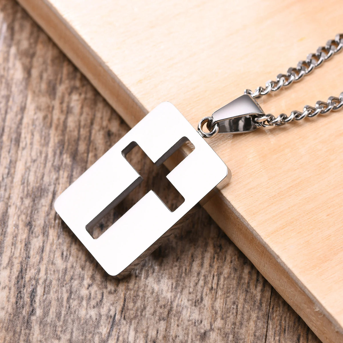 Simple Plain Cross Pendant and Dogtag Duo Necklace Set for Men Women,High Polished Stainless Steel Christian Prayer Jewelry  (GoldenCity)
