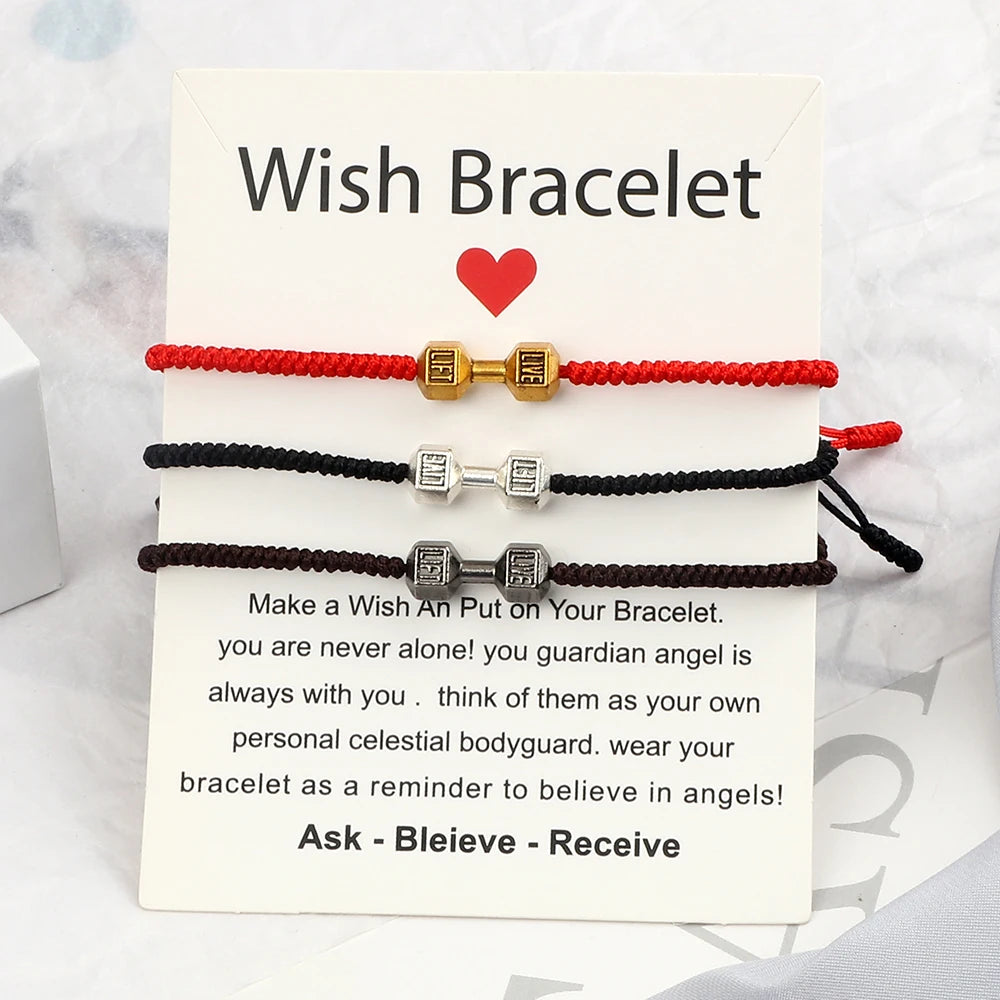 Energy Dumbbell Pendant Braided Bracelet Handmade Nylon Rope Adjustable Bracelet Women Prayer Couple Bangle Jewelry Gift Fashion  (GoldenCity)