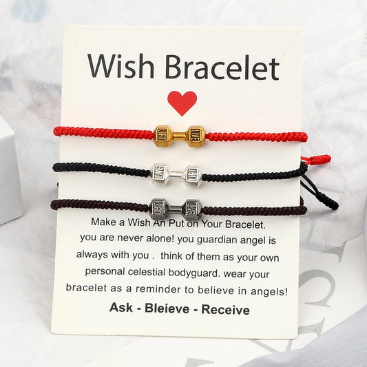 Energy Dumbbell Pendant Braided Bracelet Handmade Nylon Rope Adjustable Bracelet Women Prayer Couple Bangle Jewelry Gift Fashion  (GoldenCity)