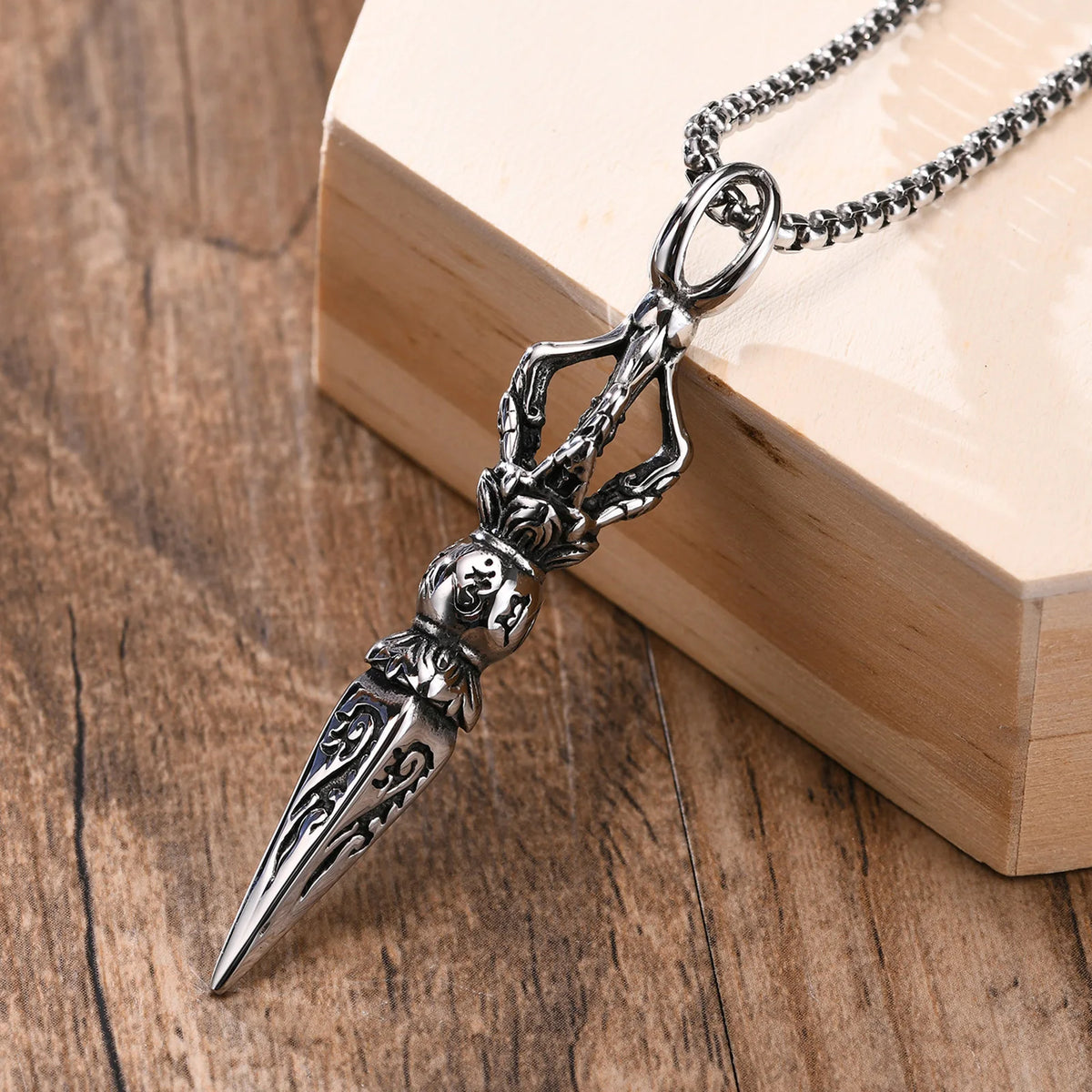 Men Rock Punk Tibetan Buddhist Protection Necklaces,Stainless Steel Vajra Patron Saint Amulet Prayer Collar Jewelry  (GoldenCity)