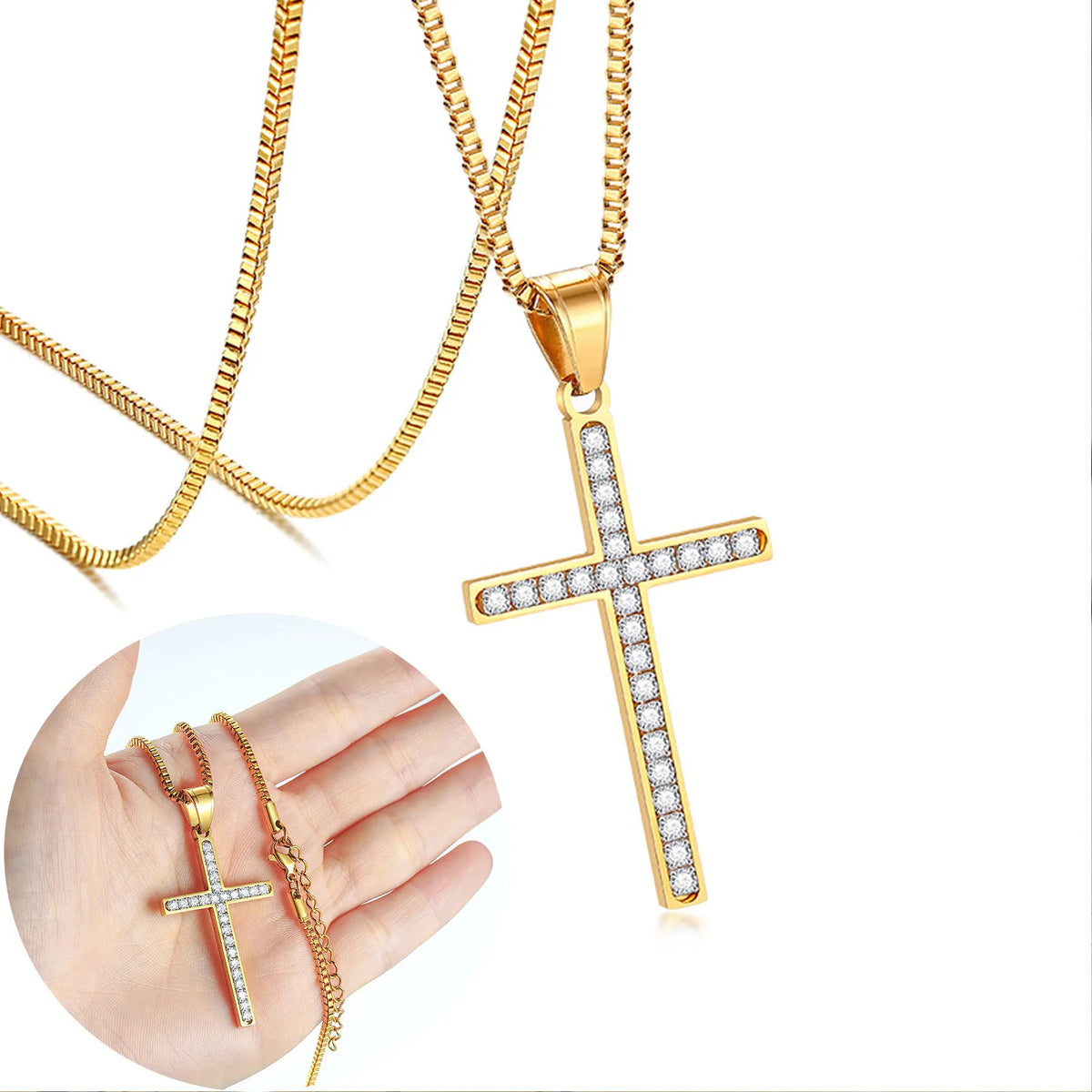 Minimalist Cross Necklaces Faith Pendant,Simple Stainless Steel Christian Prayer Religious Women Men Jewelry,Car Pendant  (GoldenCity)