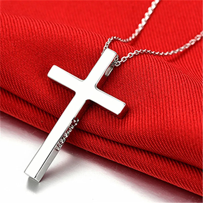 Trendy 925 Sterling Silver Necklace For Men Jewelry Female Classic Cross Pendant Necklaces Male Choker Bijou Lady Necklaces Hot  (GoldenCity)