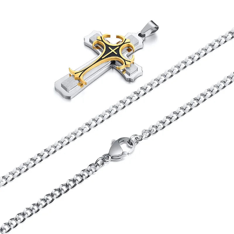 Classic Cross Necklace Men,Minimalist Stainless Steel Christianity Faith Pendant Jewelry,Prayer Gift for Him  (GoldenCity)
