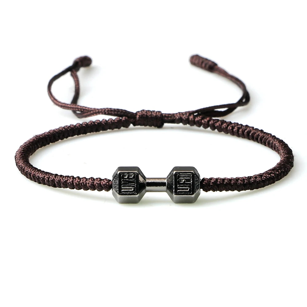 Energy Dumbbell Pendant Braided Bracelet Handmade Nylon Rope Adjustable Bracelet Women Prayer Couple Bangle Jewelry Gift Fashion  (GoldenCity)