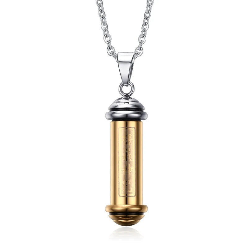 Cool Rotatable Mantra Necklaces & Pendants Stainless Steel Prayer Necklace Men Jewelry Free Chain 20"  (GoldenCity)
